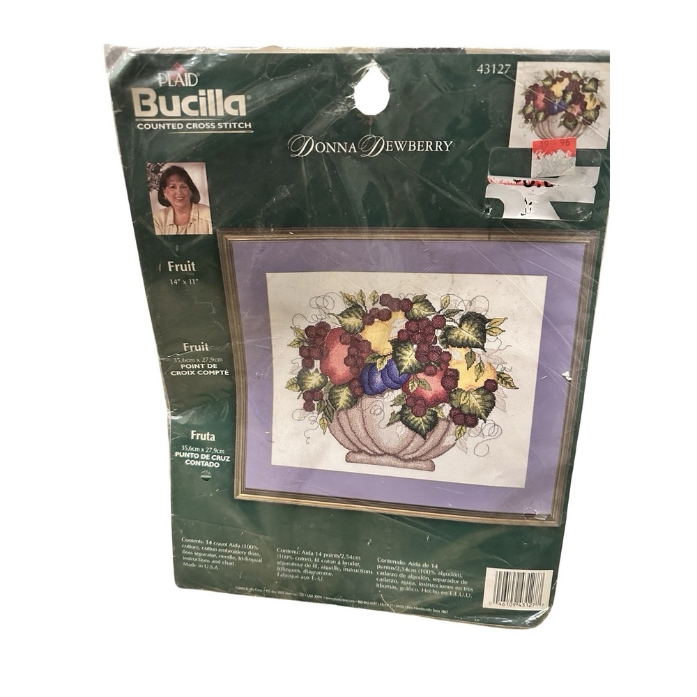 Bucilla Fruit Bowl Still Life Pears Grapes Apples Dewberry Cross Stitch KIT New
